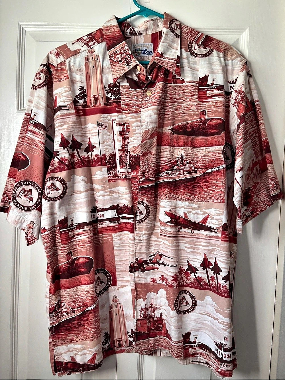 Reyn Spooner Joint Base Pearl Harbor-Hickam Aloha Shirt Red & White
